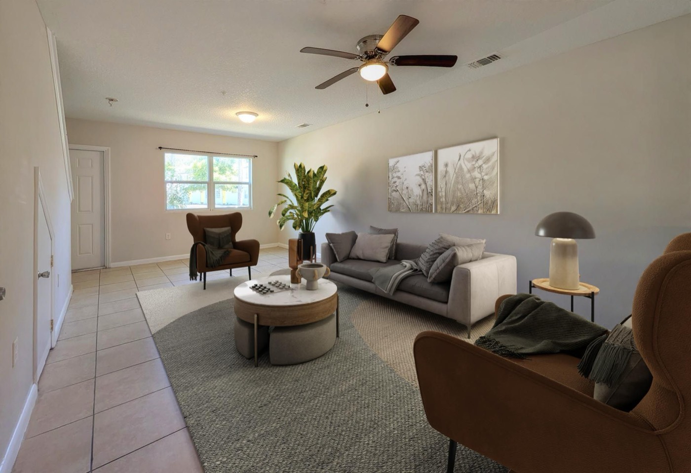 Renovated living room at Yellow Pine Townhomes